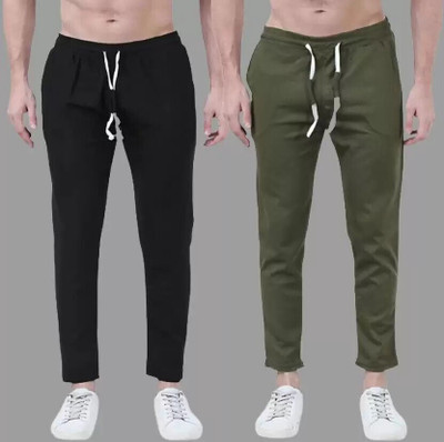 Retailmart Solid Men Black, Green Track Pants