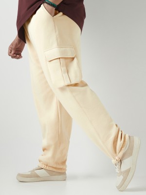 BEWAKOOF Oversized Solid Men Beige Track Pants