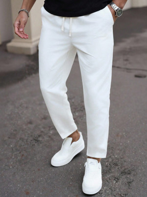 Ogha Self Design Men White Track Pants