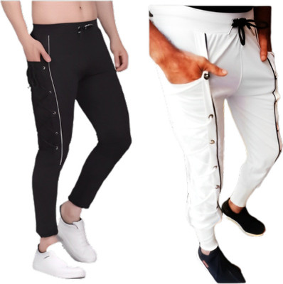 RusticBlooms Solid Men Black, White Track Pants