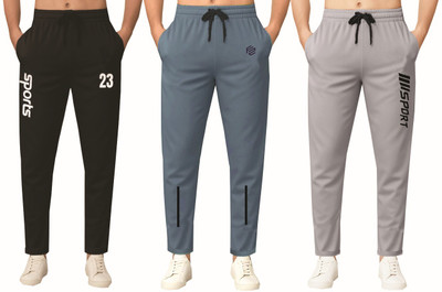 FLYZEN Solid Men Black, Grey Track Pants