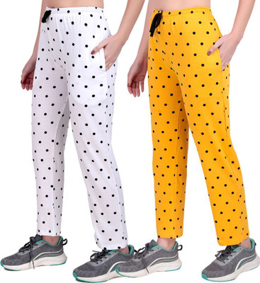 FASHIONHOUSETS Polka Print Women White, Yellow Track Pants