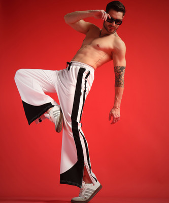 PockMAN Self Design Men Black, White Track Pants
