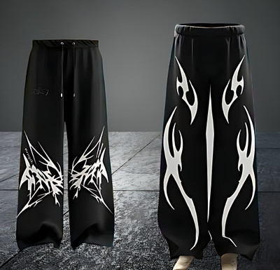 glitsy Printed Men Black Track Pants