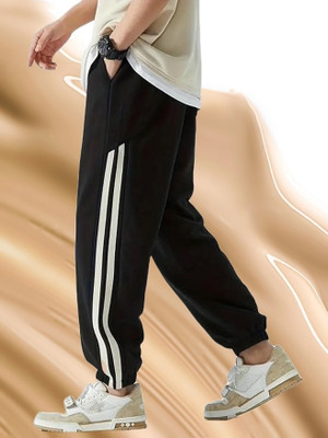 Style Sizzle Striped Men Black Track Pants