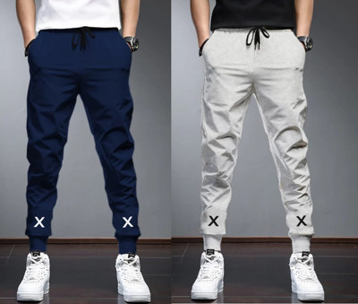 HouseOfCommon Solid Men Grey, Dark Blue Track Pants