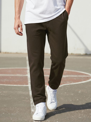 BEWAKOOF Self Design Men Brown Track Pants