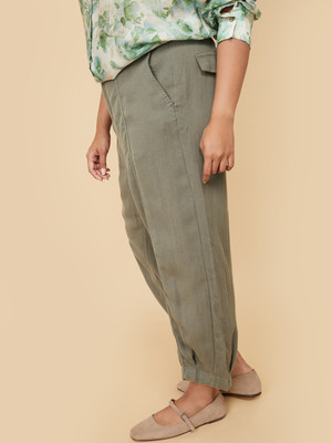 MAX Plus Size Regular Fit Women Green Trousers
