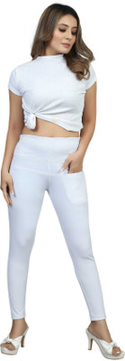 RHEY Self Design Women White Track Pants