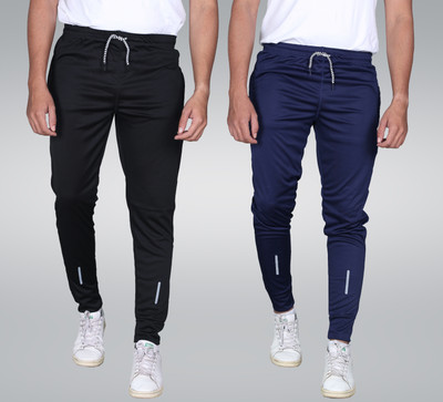 Cronix Solid Men Black, Dark Blue Track Pants
