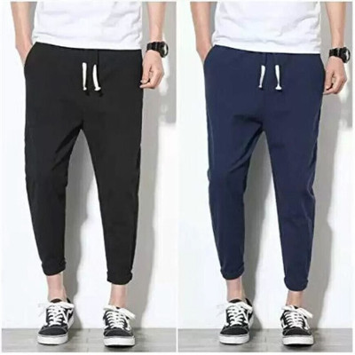 PS Traders Solid Men Black, Blue Track Pants