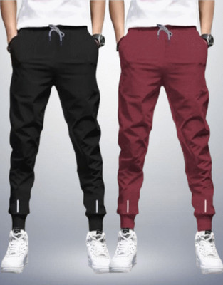 Reya Solid Men Black, Maroon Track Pants