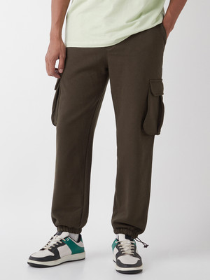 BEWAKOOF Solid Men Brown Track Pants