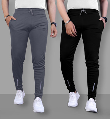 Z-DEVIL Self Design Men Black, Grey Track Pants
