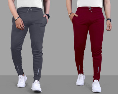 Z-DEVIL Solid Men Grey, Maroon Track Pants