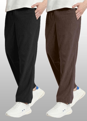 FOXTER Solid Men Black, Brown Track Pants