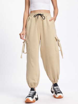 Glitchez Solid Women Beige Track Pants