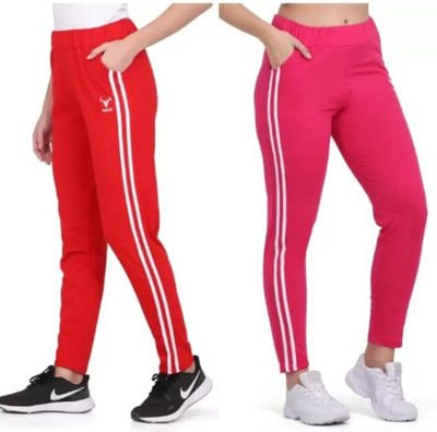 MASTREY Striped Women Red, Pink Track Pants
