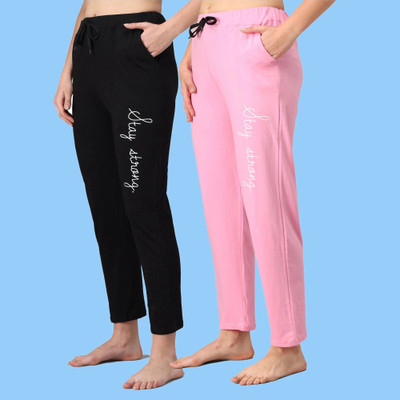 DRESSBASE Printed Women Black, Pink Track Pants