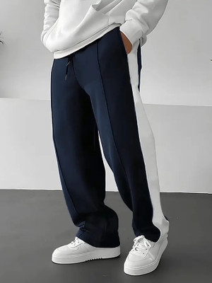Jump Cuts Colorblock Men Dark Blue Track Pants