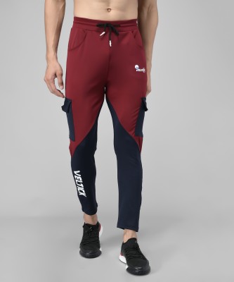 Veltick Colorblock Men Maroon, Blue Track Pants