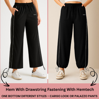 Chrome & Coral Striped Women Black Track Pants