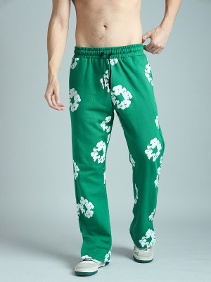 FUGAZEE Floral Print Men Green Track Pants