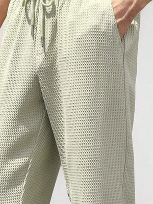 Jump Cuts Self Design Men Green Track Pants