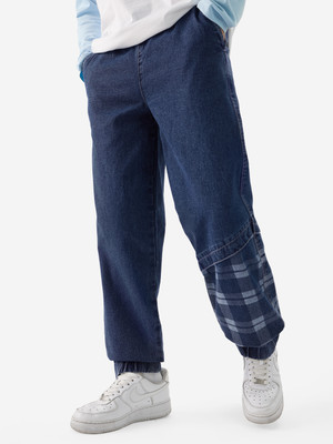 The Souled Store Self Design Men Dark Blue Track Pants