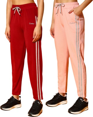 zazbi Striped Women Pink, Red Track Pants