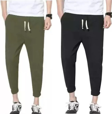 YFB Solid Men Black, Olive Track Pants