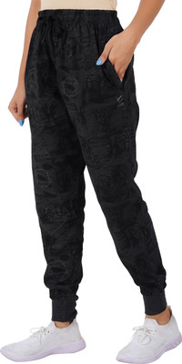 Guide Printed Women Black Track Pants
