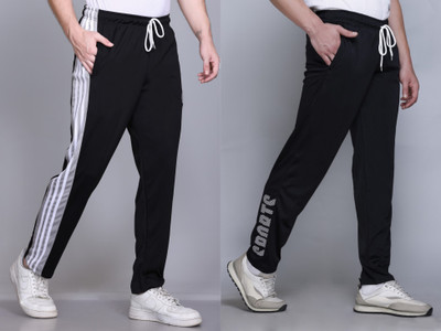 HVBK Striped Men Black Track Pants