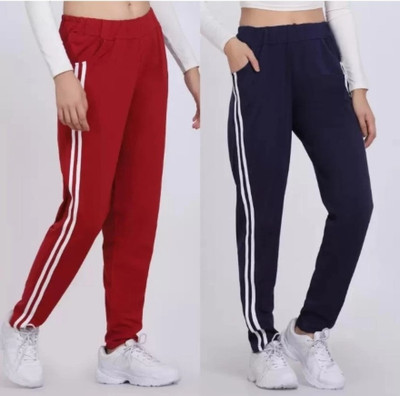 MASTREY Striped Women Maroon, Dark Blue Track Pants