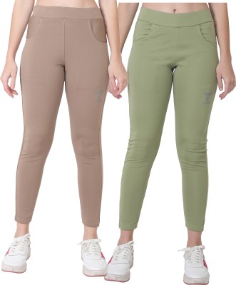 TYKUN Solid Women Beige, Green Track Pants