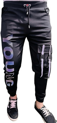 Wild Magic Self Design Men Black Track Pants