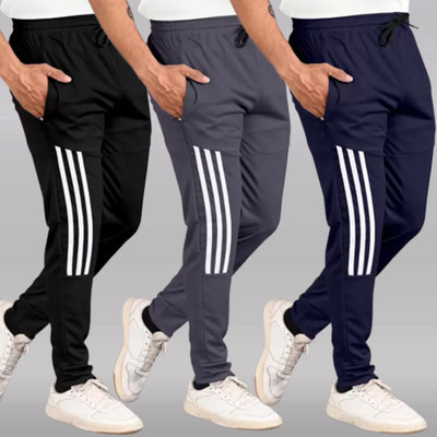 CLOWZED Striped Men Black, Grey, Blue Track Pants
