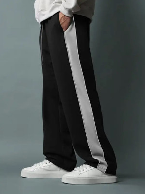 Jump Cuts Striped Men Black Track Pants