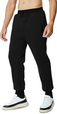 HOTFITS Solid Men Black Track Pants