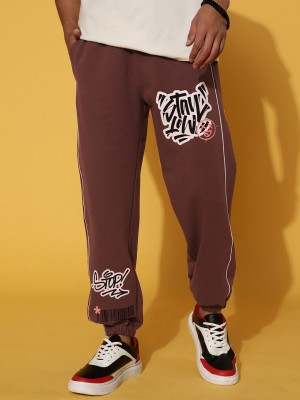 Veirdo Printed Men Brown Track Pants