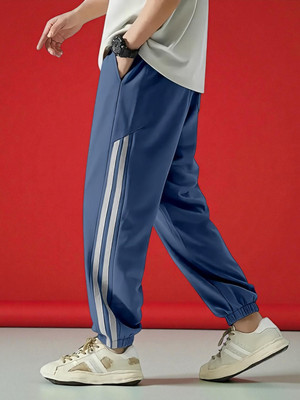 NIVEDANM Self Design Men Blue Track Pants