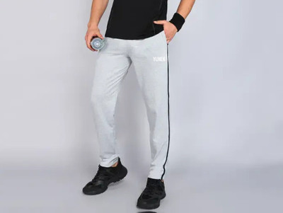 YUNEK Solid, Striped Men Grey Track Pants