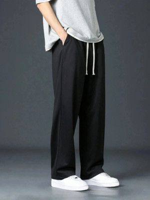 FLYNOFF Solid Men Black Track Pants
