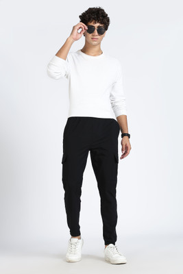 24 Street Solid Men Black Track Pants