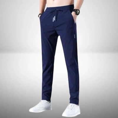 Not 9 Solid Men Blue Track Pants