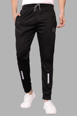 Anand Solid, Self Design, Striped, Chevron/Zig Zag Men Black Track Pants