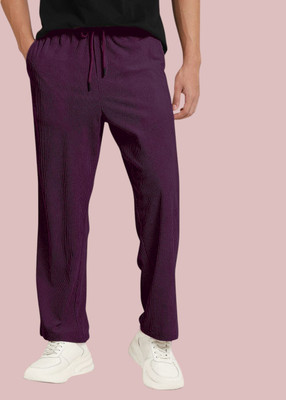 NIVEDANM Solid Men Purple Track Pants