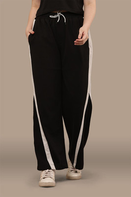 CLOTHINK India Striped Women Black Track Pants