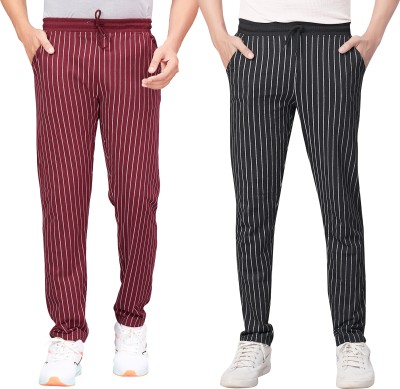 SOUTHTREE Striped Men Black, Maroon Track Pants