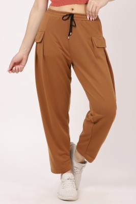 CLOTHINK India Solid Women Brown Track Pants